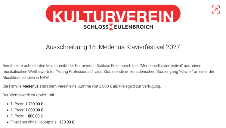 Ausschreibung Medenus Klavierfestival